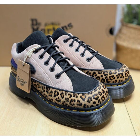 Dr. Martens Buzz 5-Eye Light Tan & Powder Pink Leopard and Suede Shoes UK 7 NIB - Picture 1 of 15